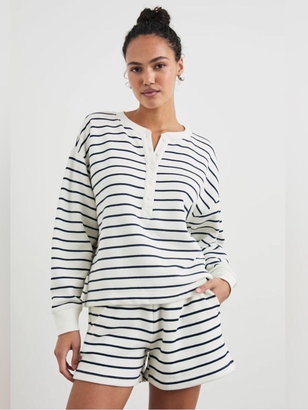 Rails Joan Sailor Stripe navy & white cotton Henley sweatshirt, Size M